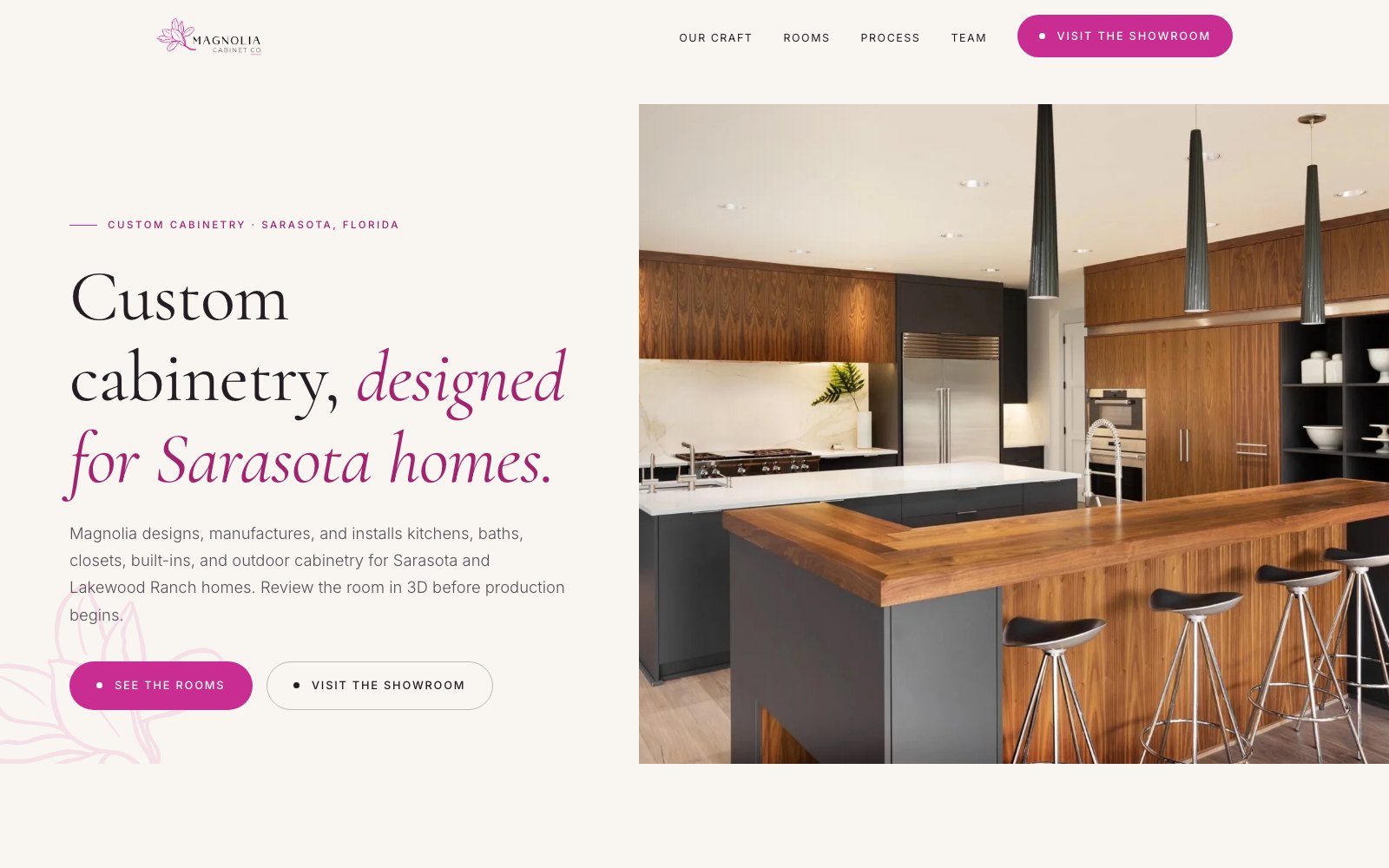 The new Magnolia Cabinet Company homepage concept