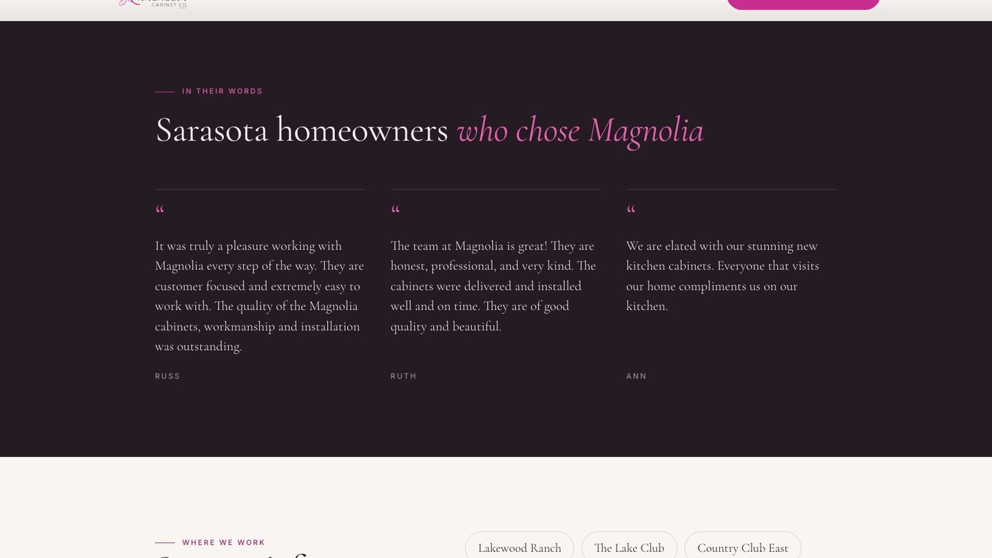 The reviews section of the new homepage