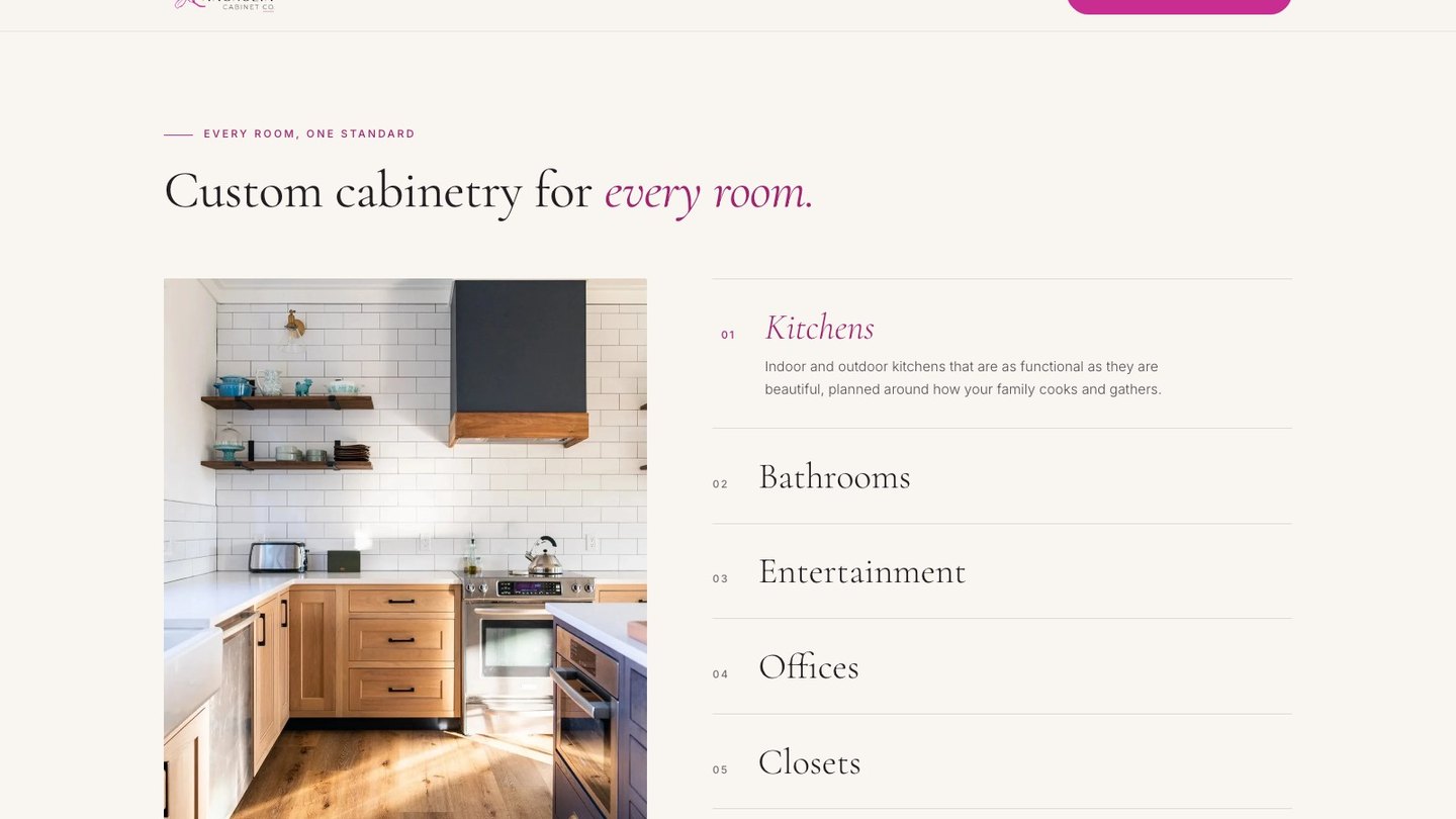 The rooms section of the new homepage