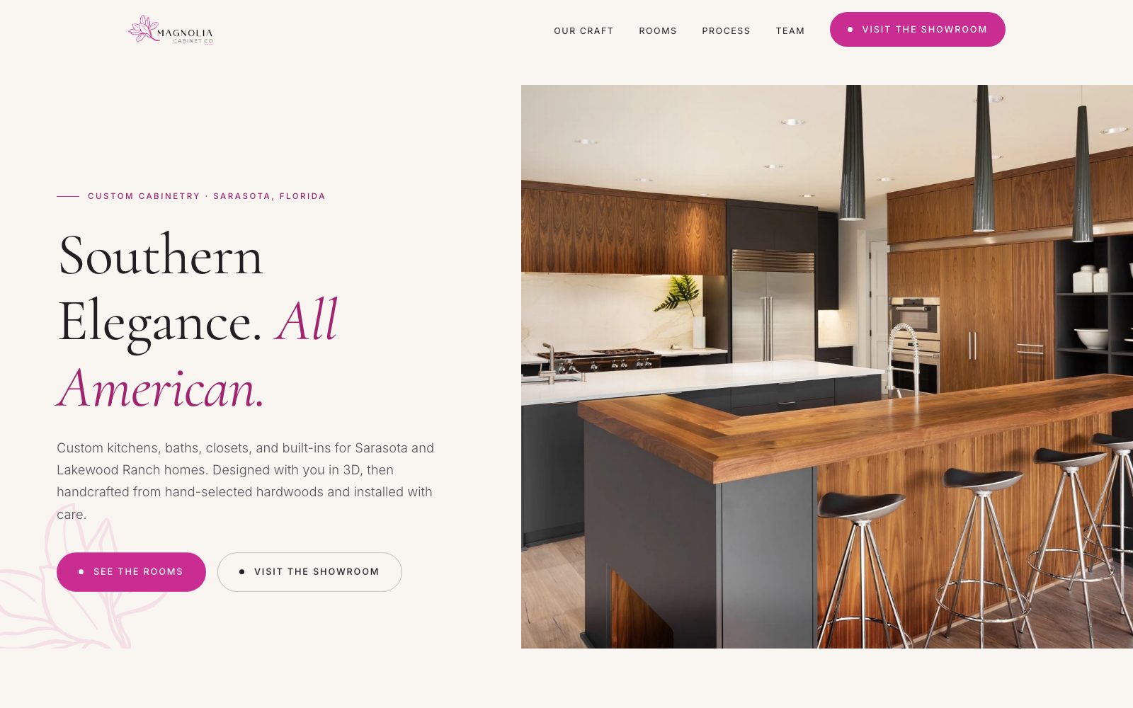 The new Magnolia Cabinet Company homepage concept